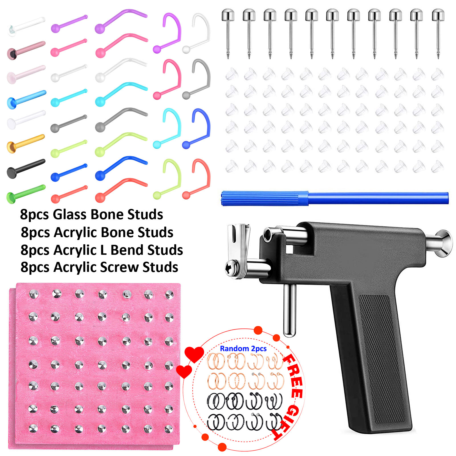 Professional Body-Piercing Gun With 8-133PCS Ear Lip Nose Eyebrow Studs Tool Kit