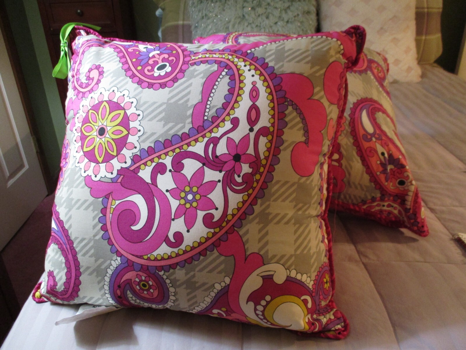 Lot of 2 Vera Bradley Wink-ology Reversible Toss Pillows Paisley Meets Plaid NWT