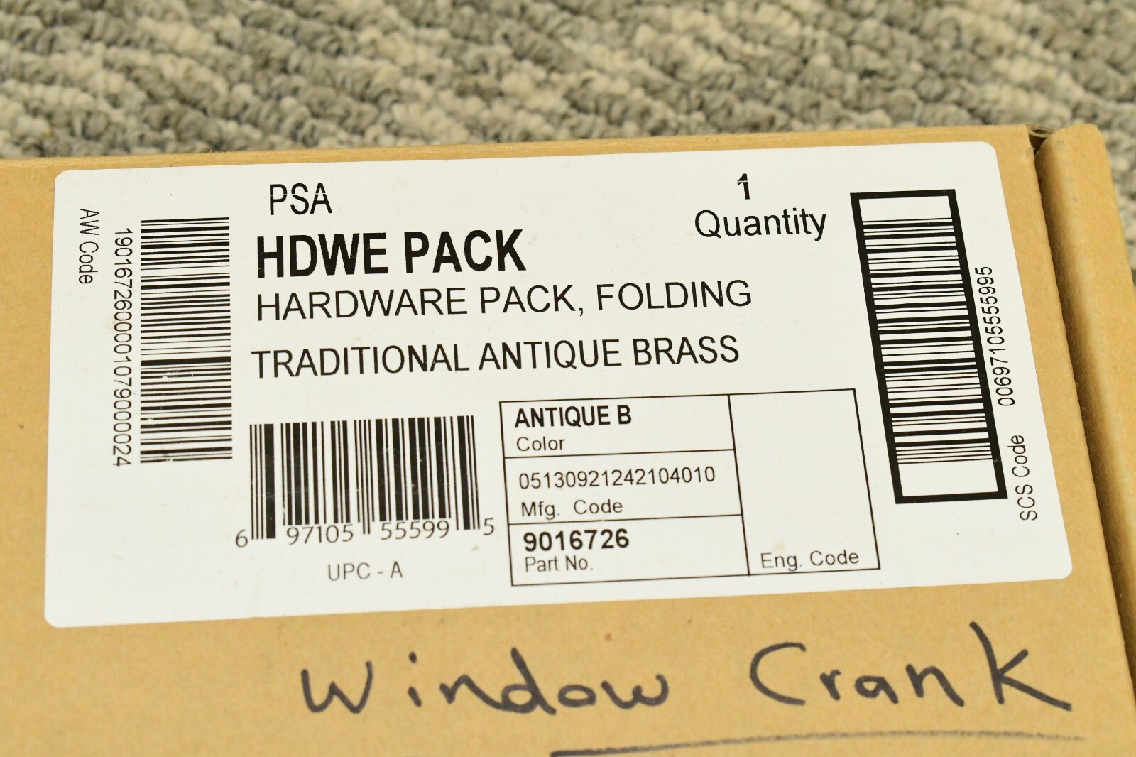 ANDERSEN Window Crank Hardware Pack Kit Handle HDWE Antique Brass 9016726 - NEW