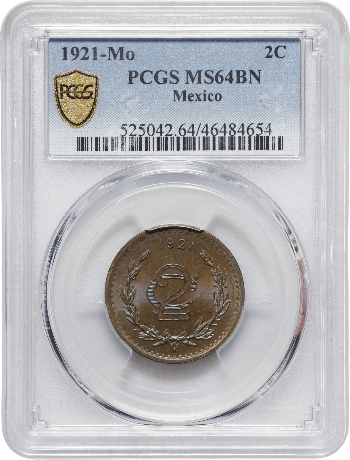 MEXICO ESTADOS UNIDOS 1921 2 CENTAVOS COIN PCGS CERTIFIED UNCIRCULATED MS64-BN