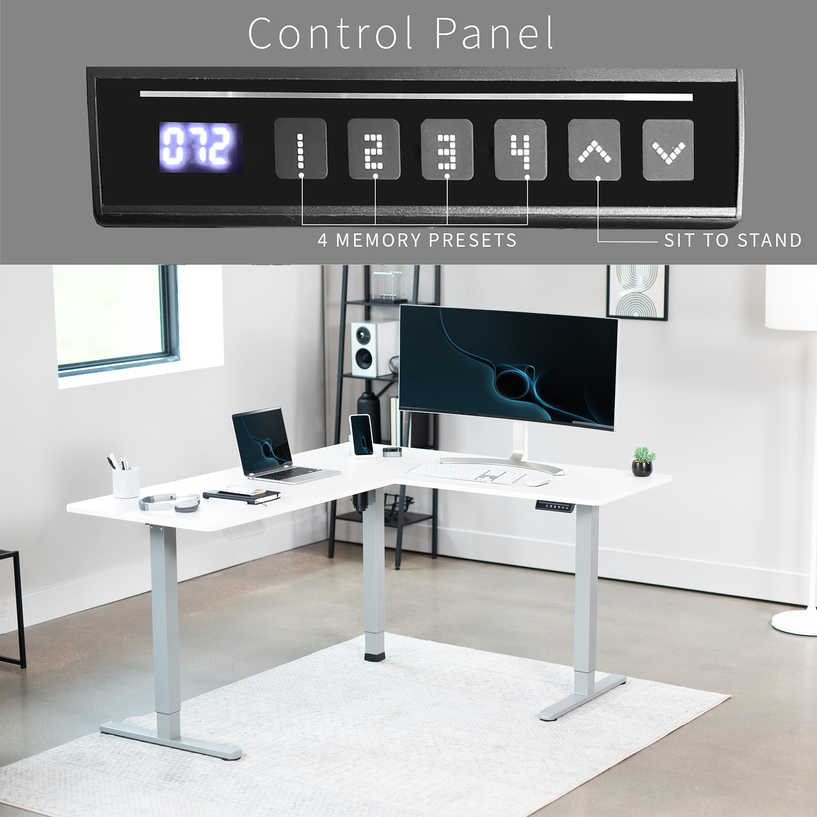 VIVO White / Gray Electric 63" x 55" Corner Desk, L-Shaped Workstation