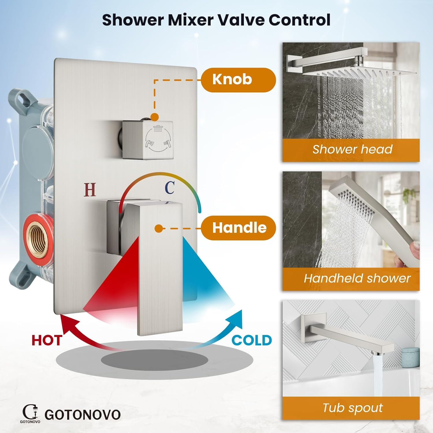 Brushed Nickel 3-Function Shower System with Rainfall Head & Handheld Spray