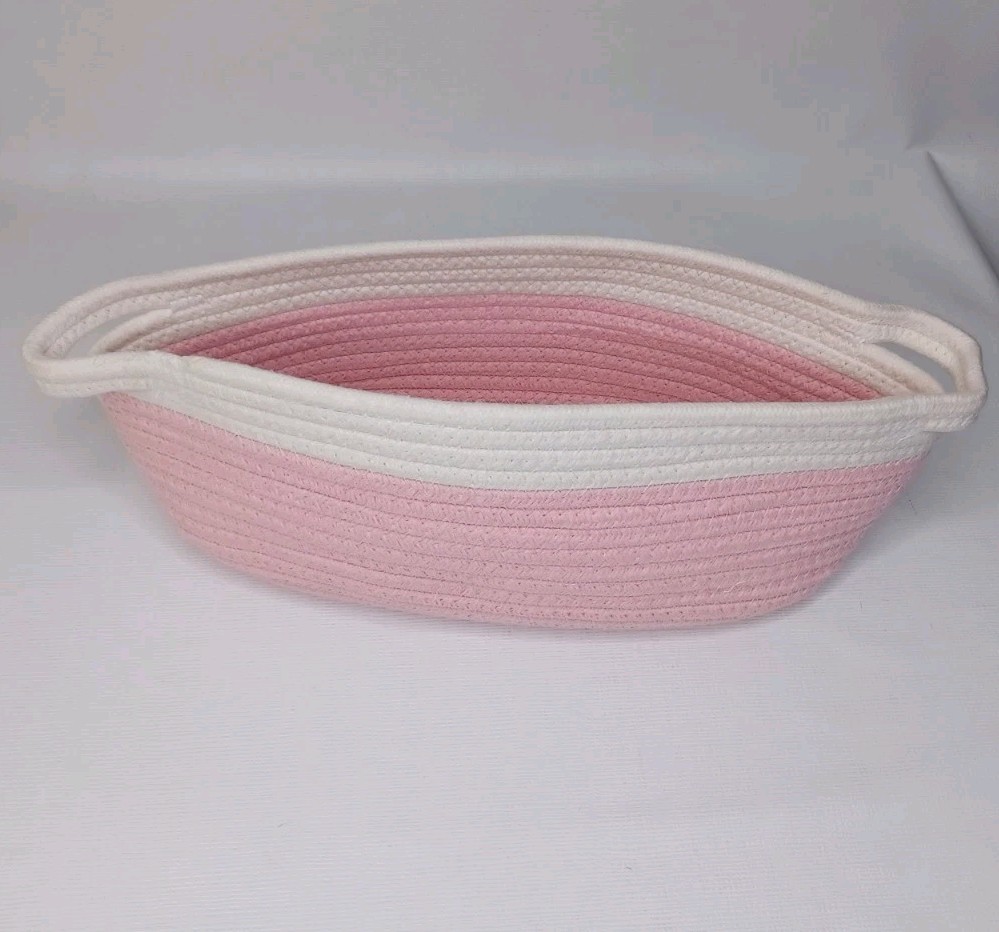 Pink Oval Woven Fabric Gift Basket