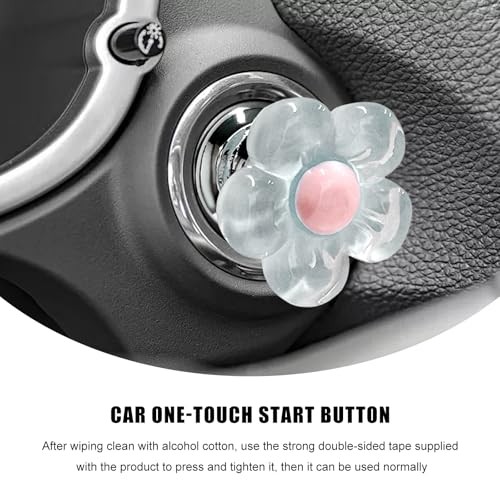Push to Start Button Cover, Resin Flower Engine One-Touch Starter Ignition Blue