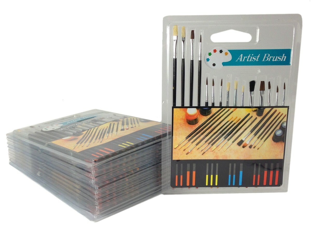 Set of 12: 15 Piece Artist Paint Brush Sets All Purpose Oil Watercolor Acrylic