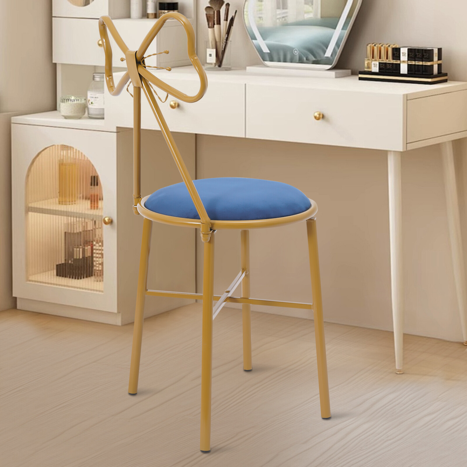 Modern Bedroom Velvet Butterfly-Shaped Backrest Chair Makeup Stool Floor Chair