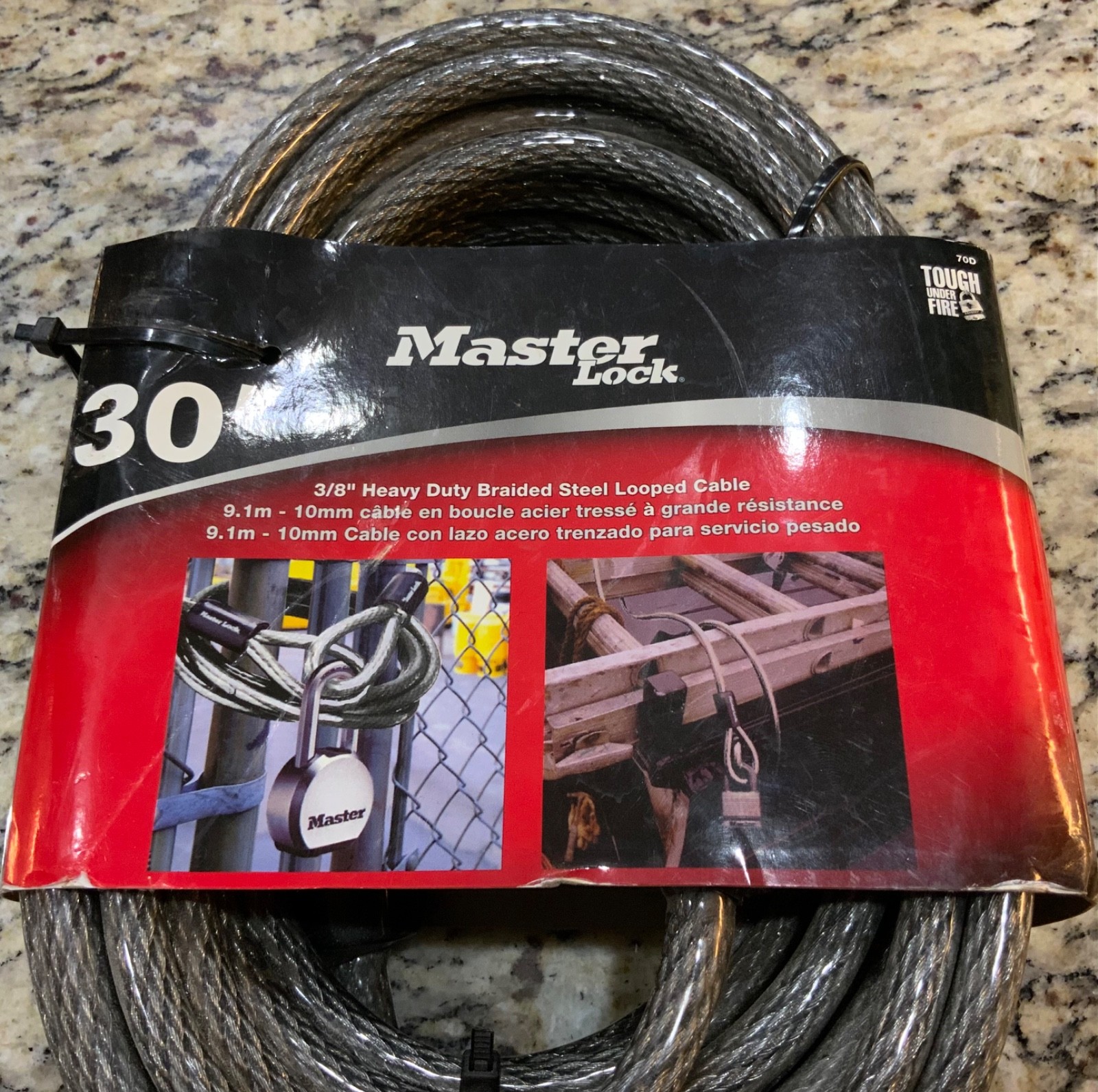 Master Lock No. 70D 30' Braided Steel Looped End Cable Coated Brand New 30 Foot
