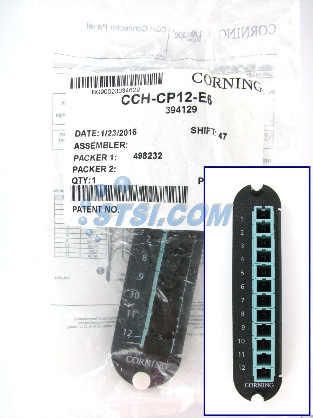 Corning CCH-CP12-E6 Fiber Adapter Panel, 12 SC Simplex OM3/OM4 MM 50 12F ~STSI