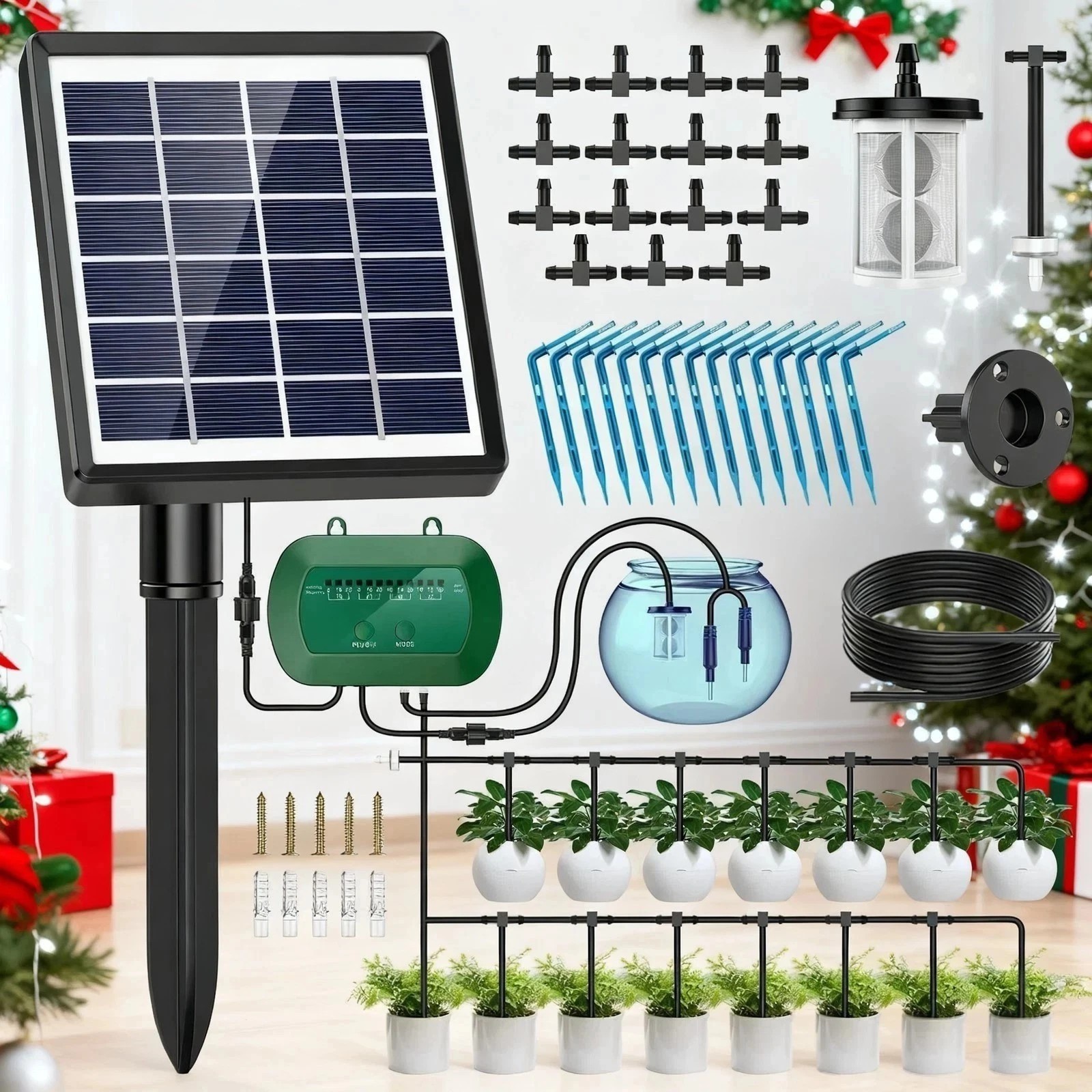 50FT Solar Automatic Drip Irrigation System Kit Plant Watering Timer Greenhouse