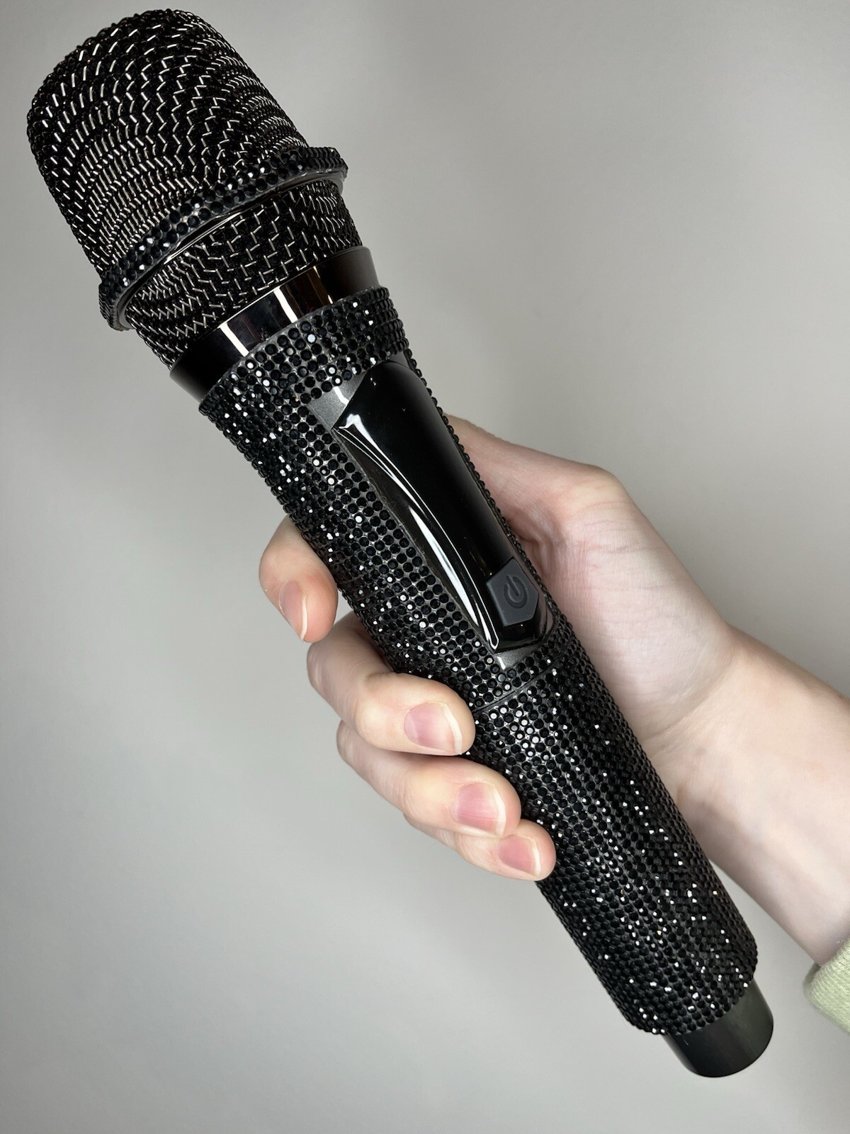 Black Rhinestone Wireless Karaoke Microphone + Receiver System - Rechargeable