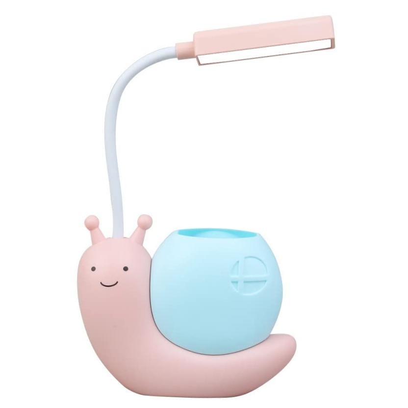 Cute Kids Lamp with Pen Holder,LED Desk Lamp for Child,Snail Shape USB Pink