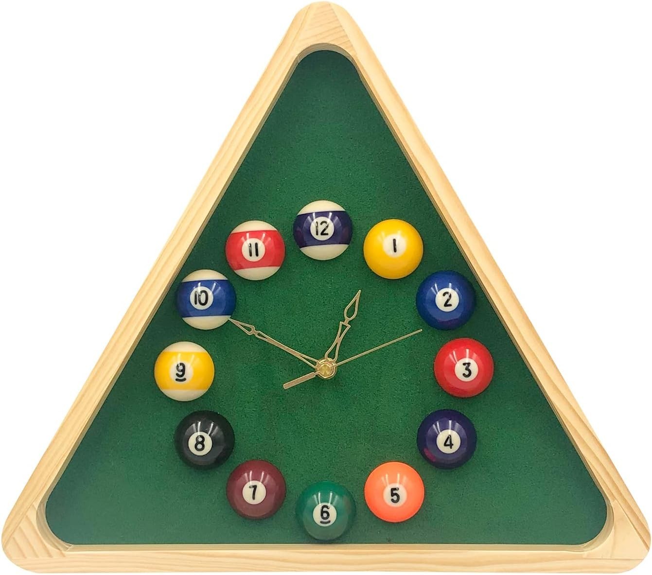 14” Pool Table Wall Clock in Solid Wood - Stylish Billiard Decorative Piece