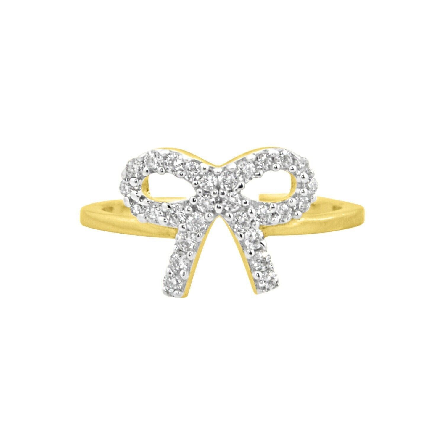 Round Simulated Diamond Bow Shape Adjustable Toe Ring 14k Yellow Gold Plated