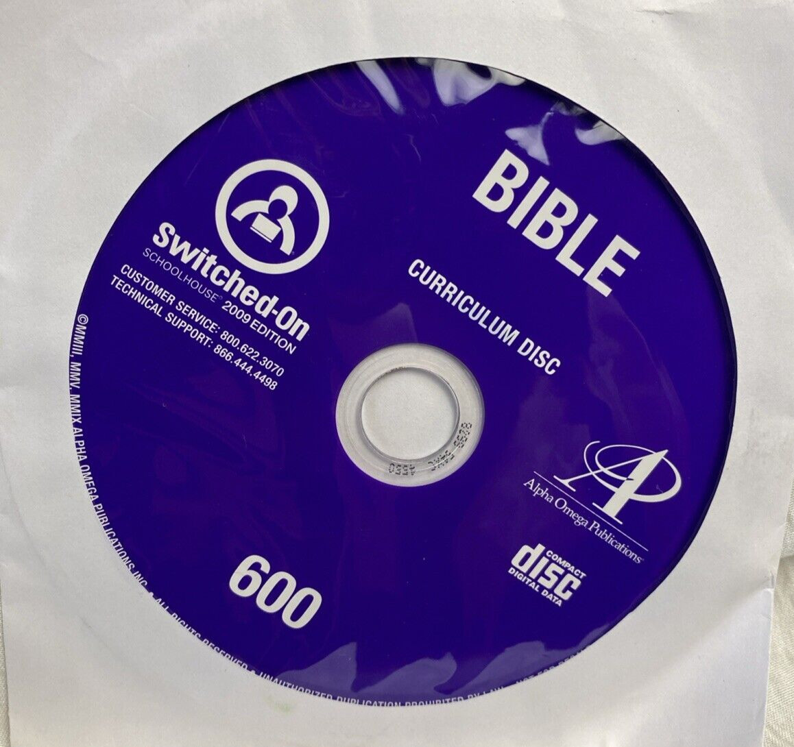 Switched on Schoolhouse Bible 600 6th Grade 2009 Edition (no installation disc)