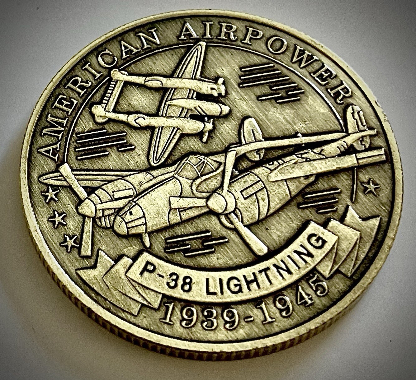 P-38 Lightening Fighter Challenge Coin-Bronze Colored-1939-1945-WW 1 1-Plane