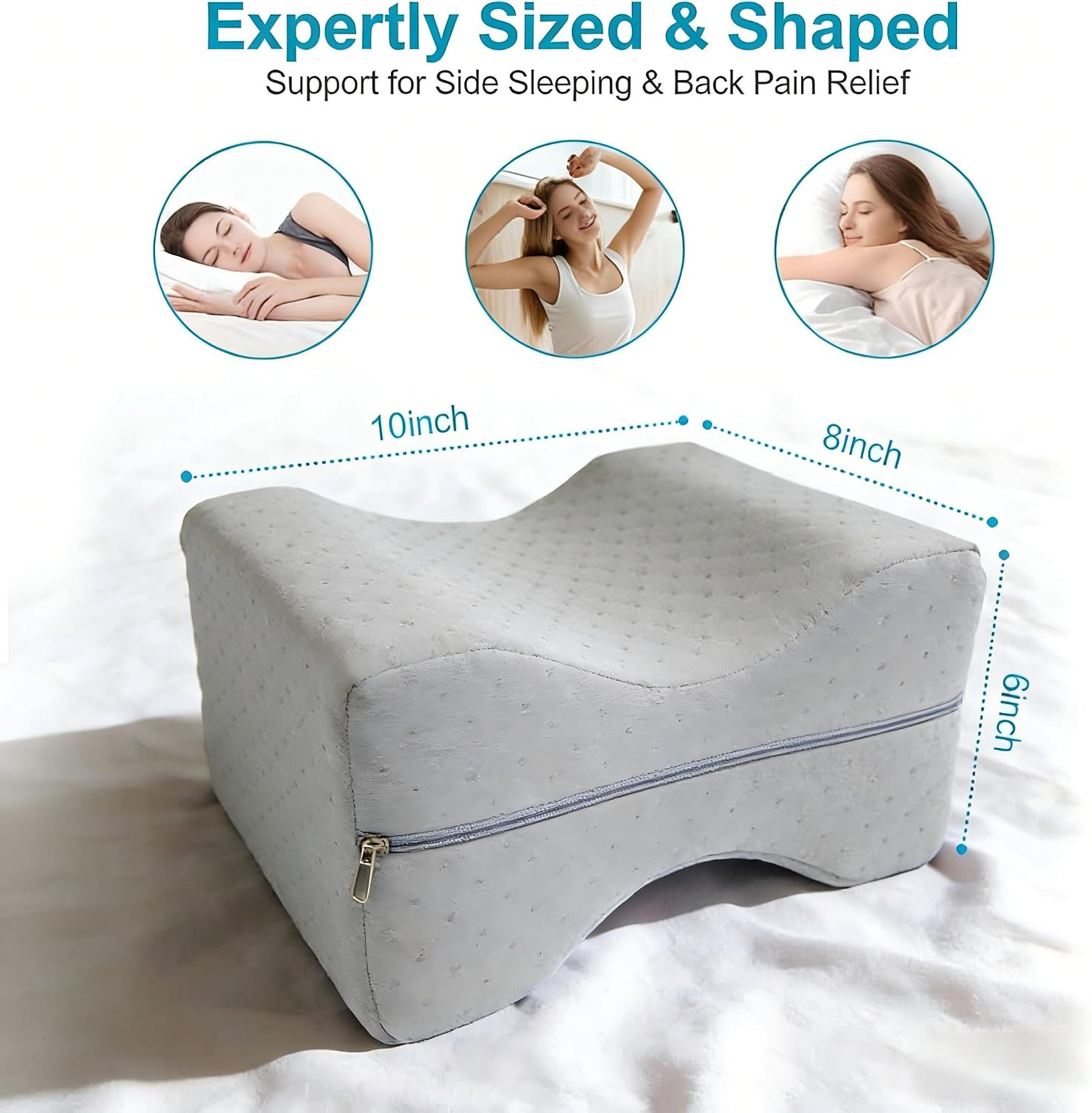 Memory Foam Knee Pillow for Side Sleeping Hip Pain Relief Leg Elevation Support