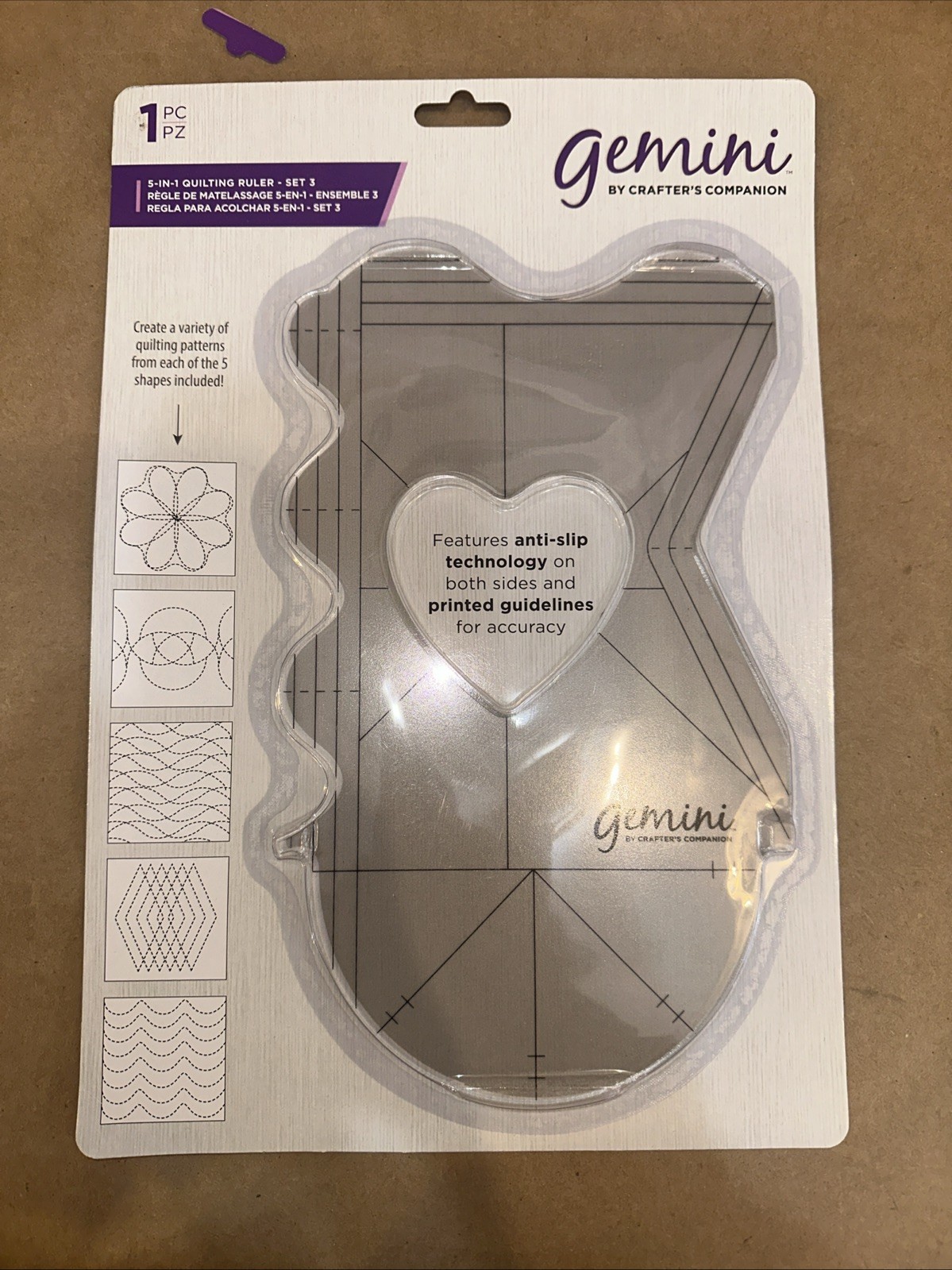 Gemini 5-In-1 Quilting Ruler Set 3 Anti-Slip Acrylic by Crafter’s Companion