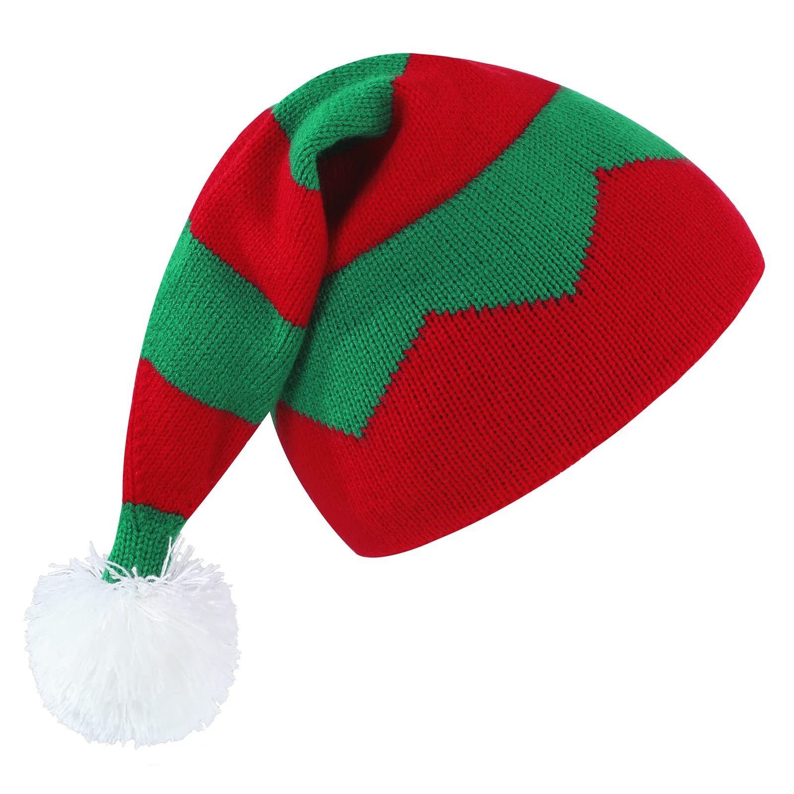 Santa Hat Adult Christmas Beanie Elf Hat Slouchy Winter Knit Xmas Skull Cap f...