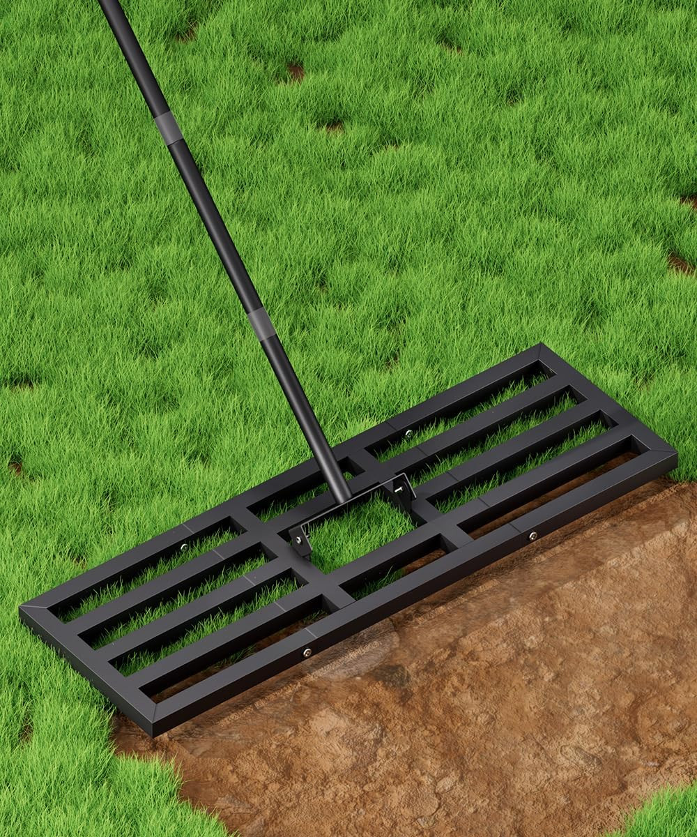 Lawn Leveling Rake 40X10 Inch, Heavy Duty Lawn Leveler Tool with 77” Adjustable