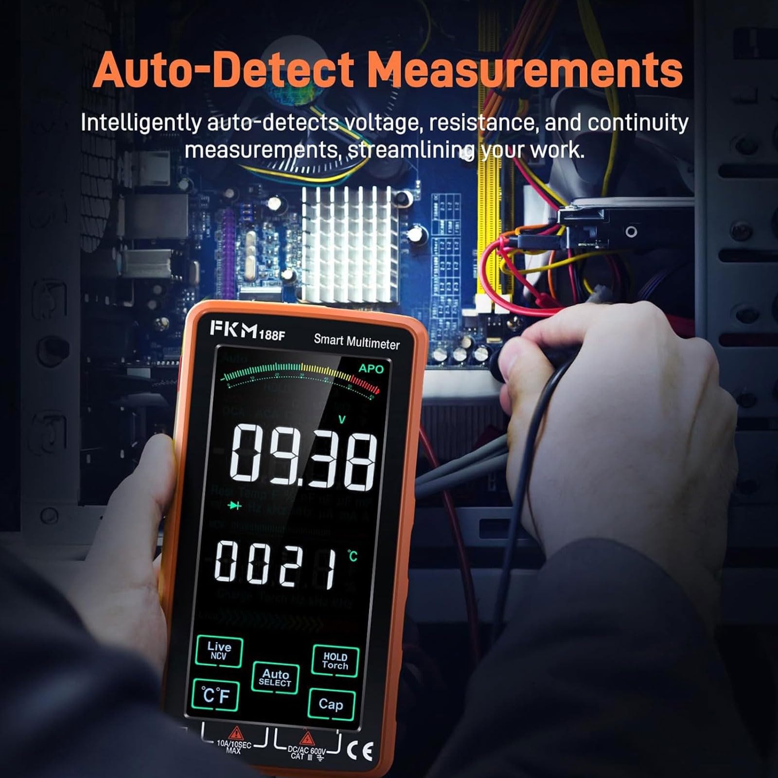 FKM Pro Digital Multimeter Tester,Compact & Rechargeable 6000 Counts, orange