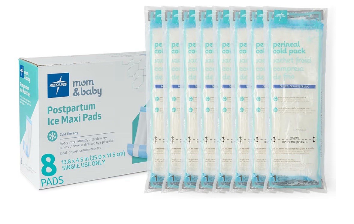 Medline 2-in-1 Absorbent Perineal Pad and Instant Cold Ice Packs for Postpartum