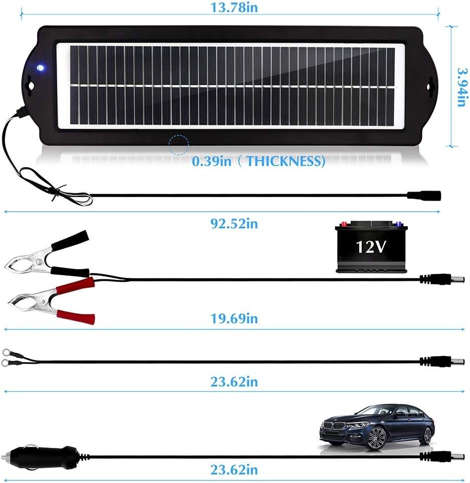 3W Solar Panel 12V Trickle Charger Battery Charger Kit Maintainer Boat Car RV