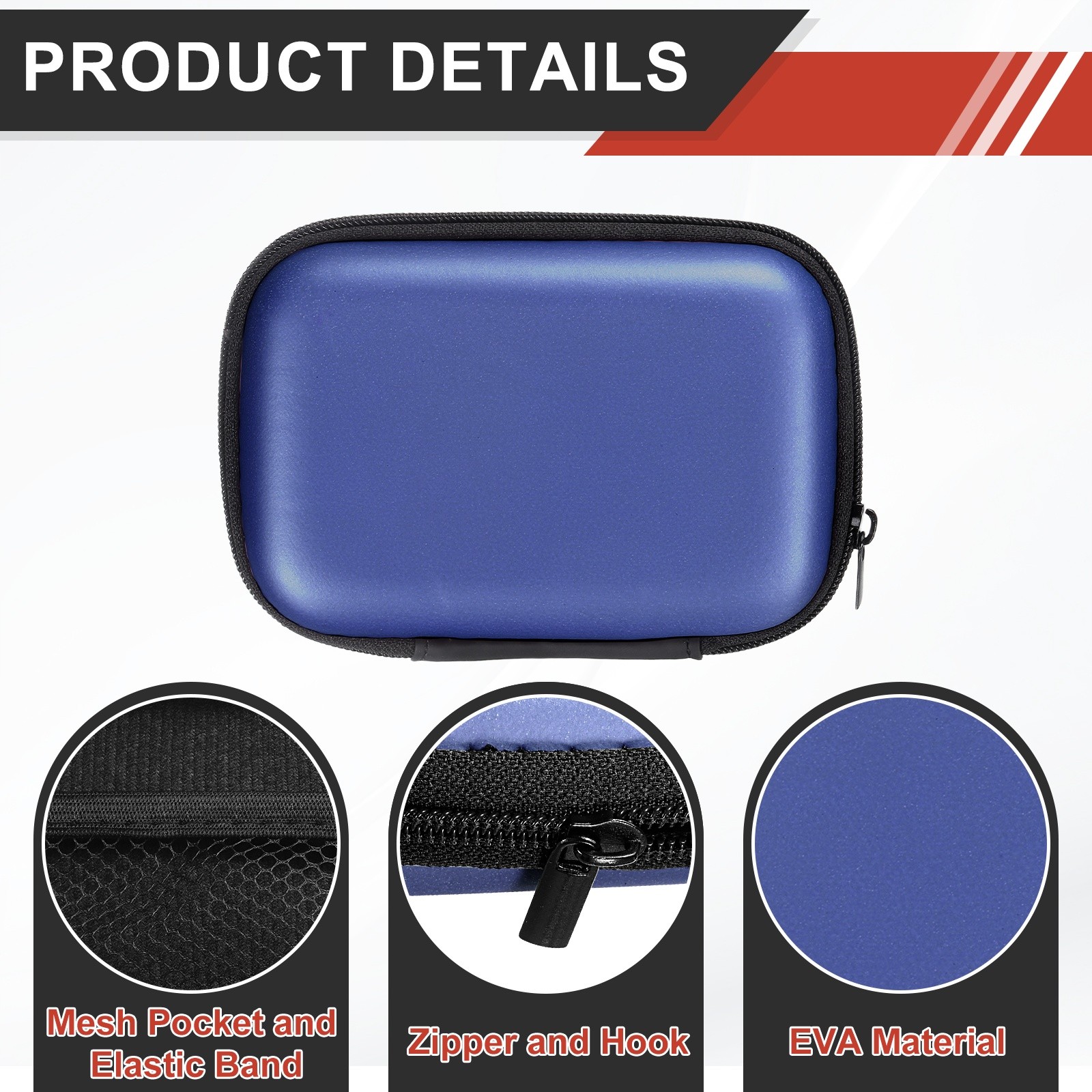 2Pcs Protective Travel Case Dark Blue Rectangle Small Hard EVA Case
