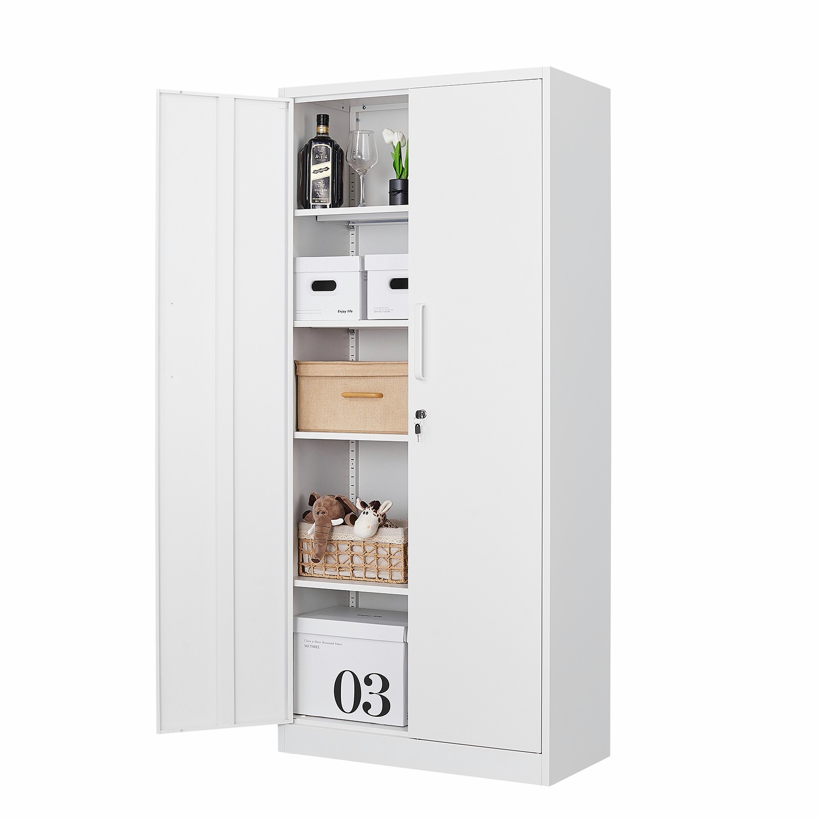 Metal Storage Cabinet with 4 Adjustable Shelves 2 Locking Door for Home Garage