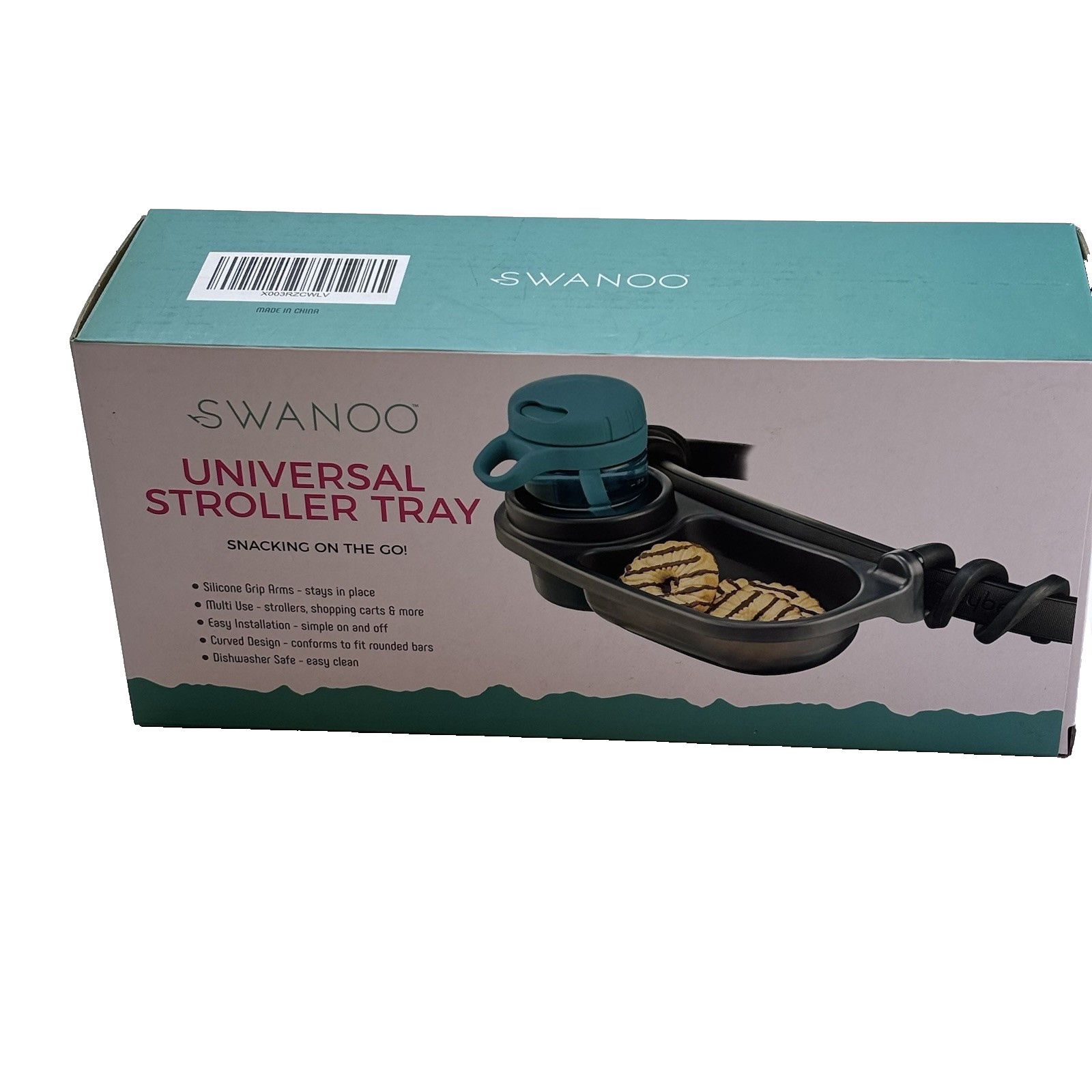 SWANOO Universal Stroller Tray with Sippy Cup Holder & Silicone Flexible Arms