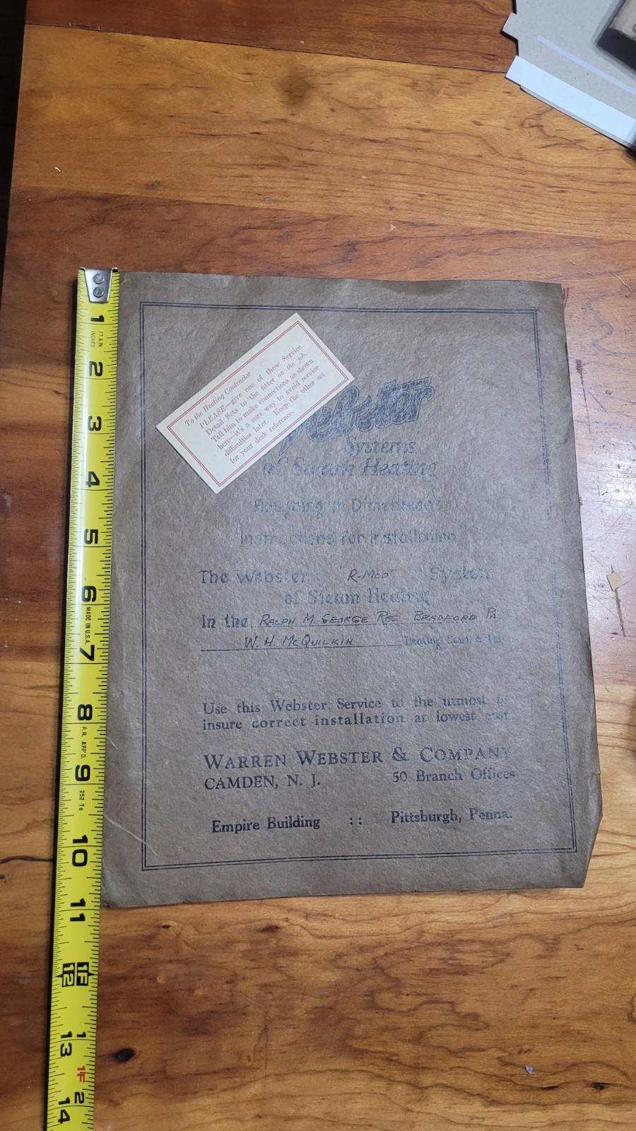 Antique Plumbing Steamfitter Heating Warren Webster