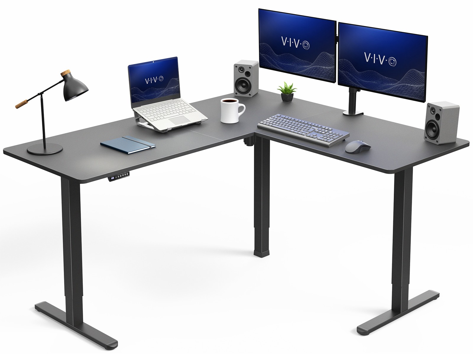 VIVO Black Electric 63" x 55" Corner Standing Desk, L-Shaped Workstation
