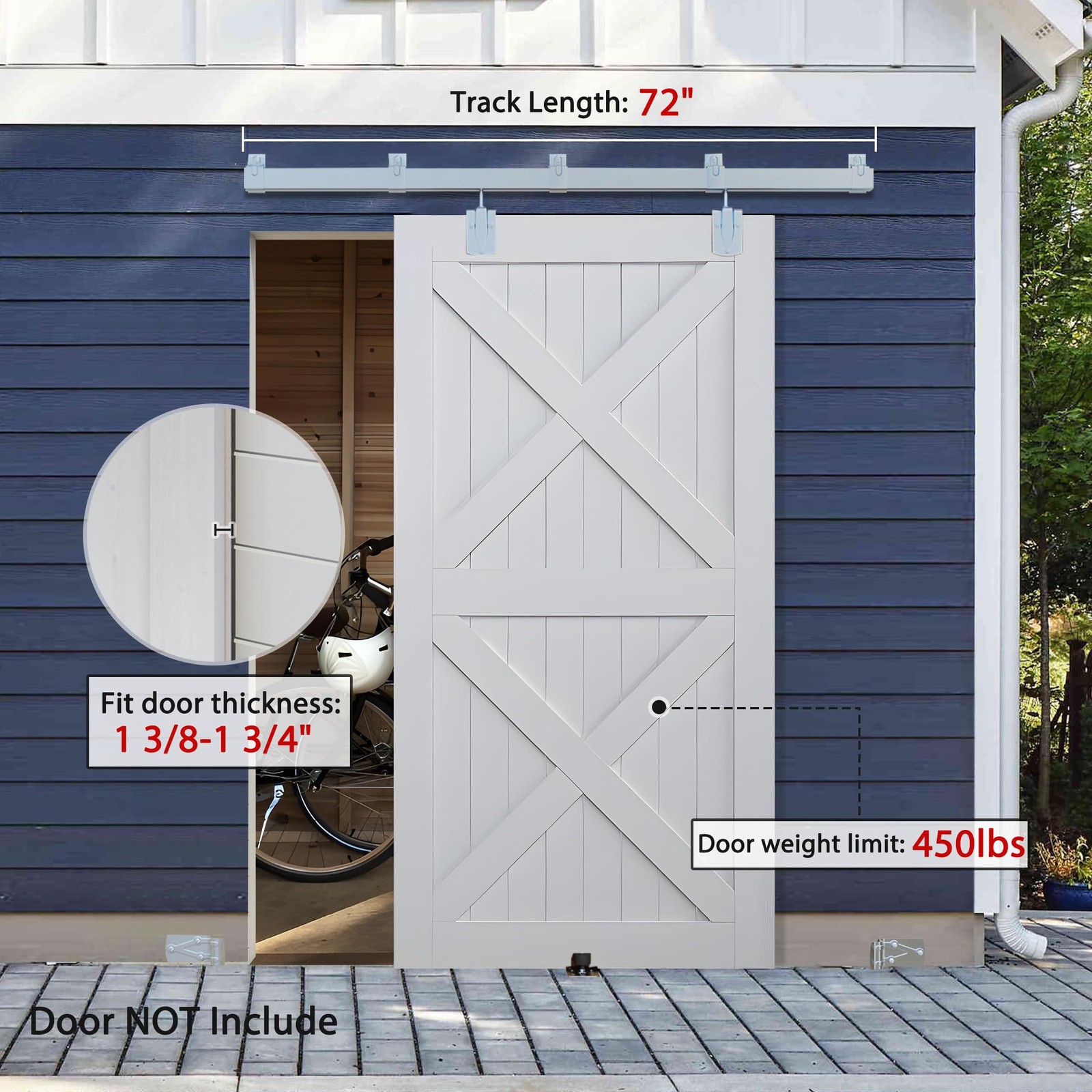 BARNSMITH 6FT Sliding Barn Door Hardware Kit Heavy Duty Track Wall Mount Silver