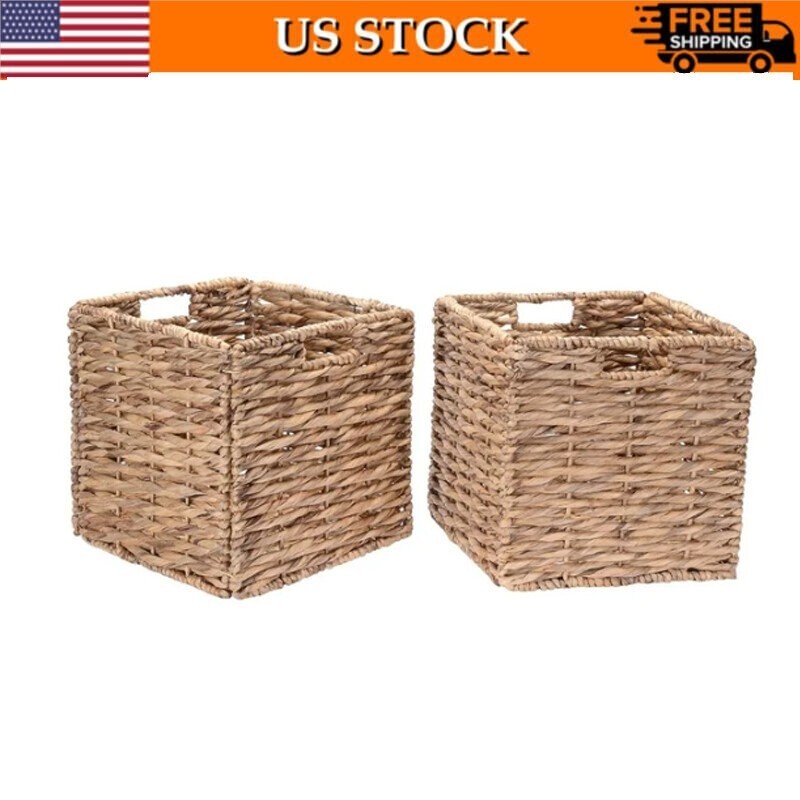 Set of 2 Handmade Twisted Wicker Baskets with Handles Portable Storage Natural