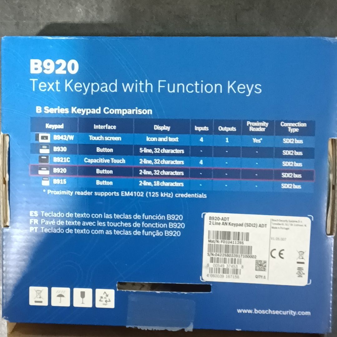 Bosch 2 Line Alpha Numeric Alarm Keypad B-Series B920-ADT