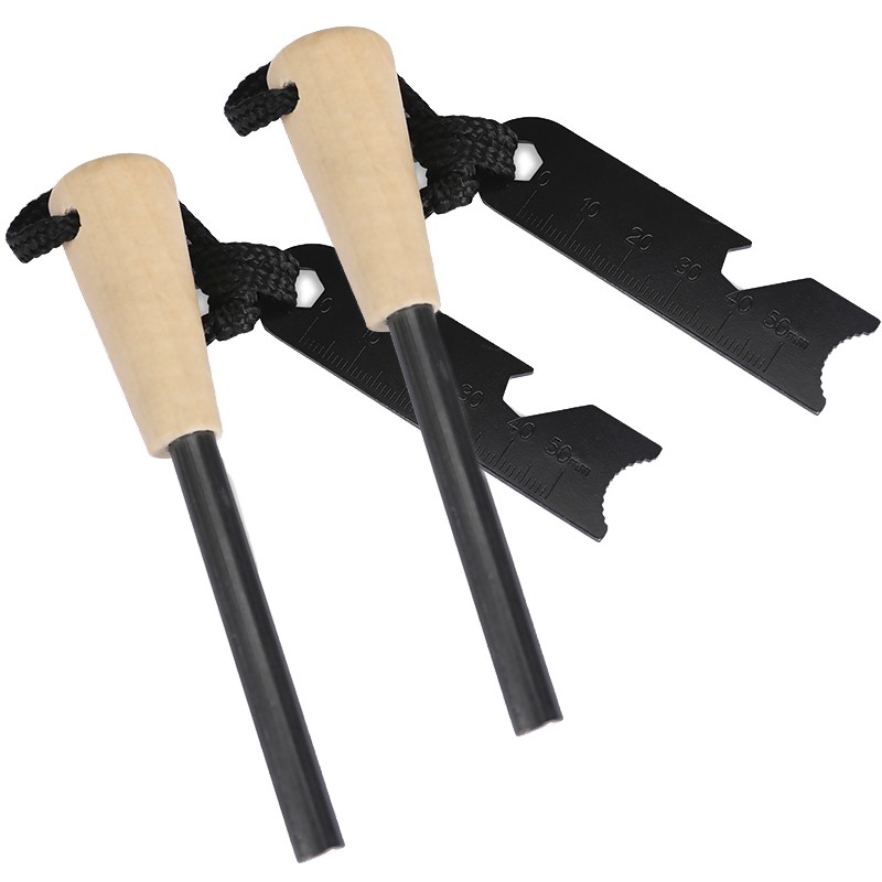 Ferrocerium Rod 2PCS Fire Starter w/ Wood Handle and Steel Scraper Flint Striker