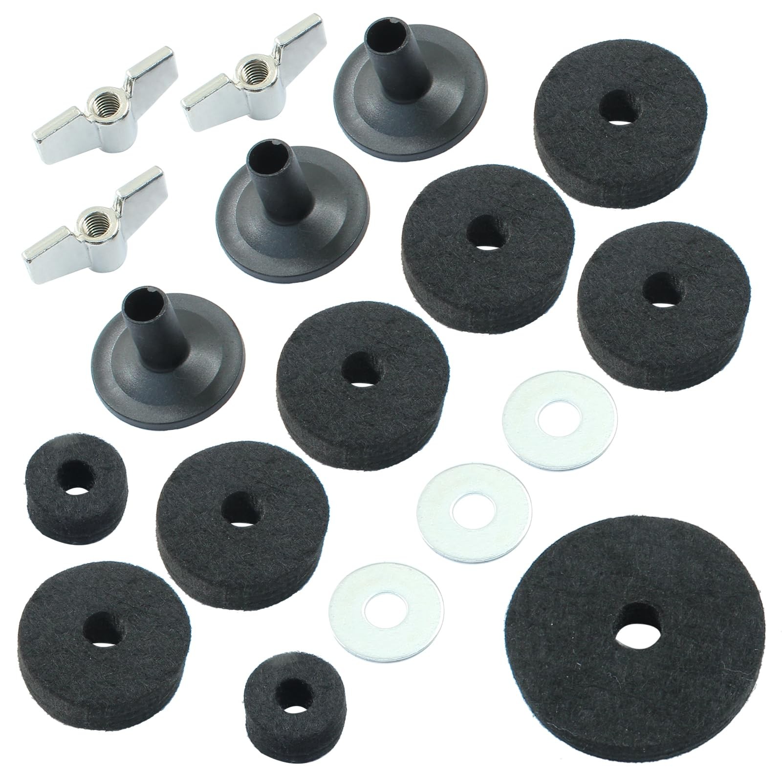 18 PCS Black Cymbal Replacement Accessories Set Stand Felts HiHat Cup Wing
