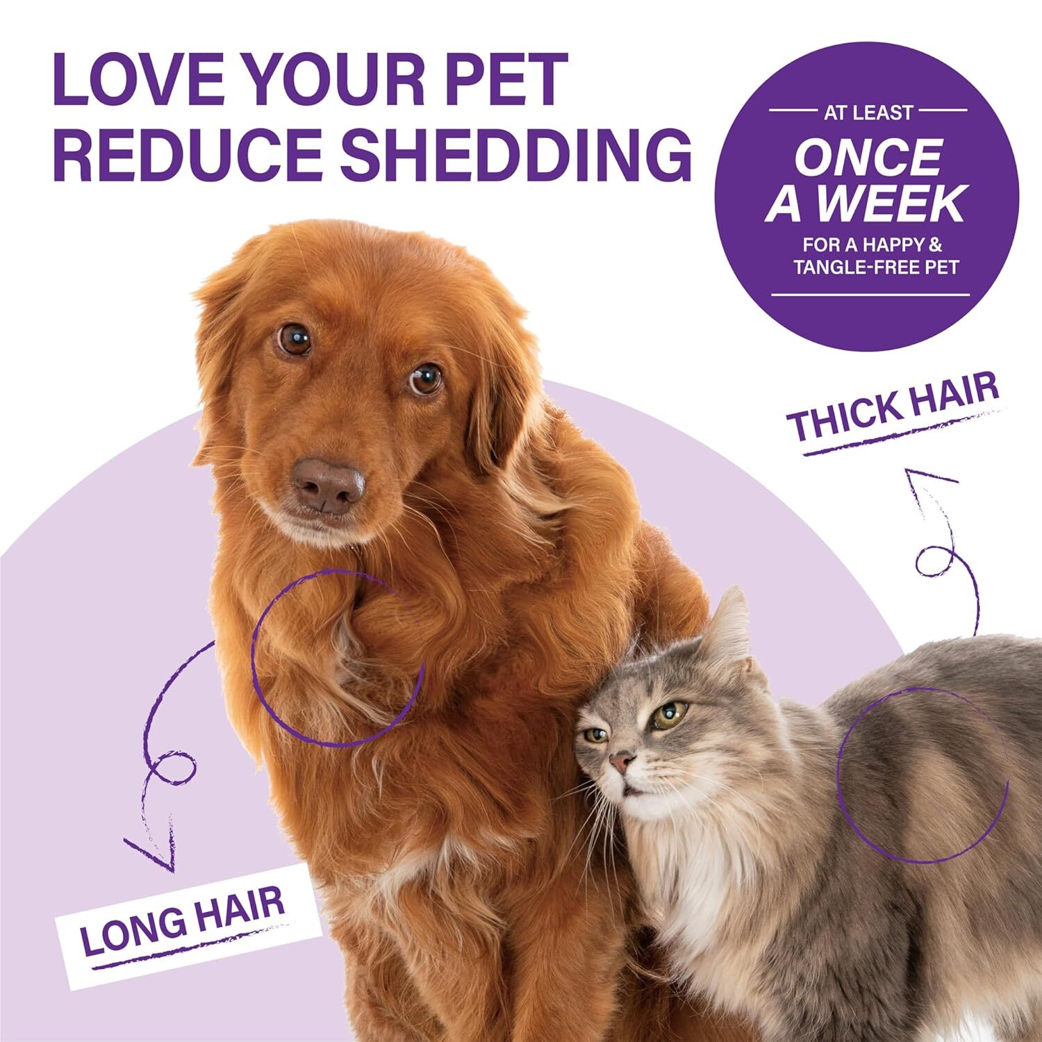 Professional Pet Grooming Brush: Purple, Extra Wide Double-Sided Teeth