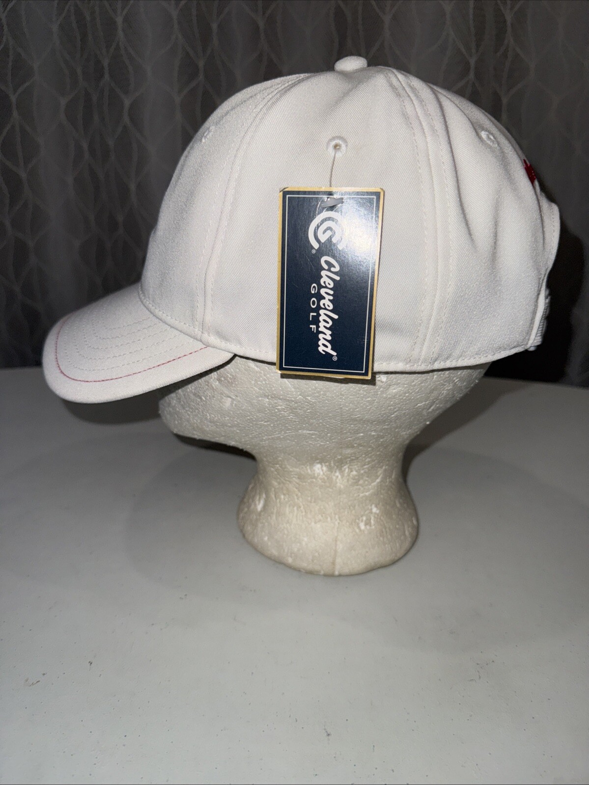 Cleveland Golf Red CG on White Hat Cap Hook Loop Polyester w Tag EUC