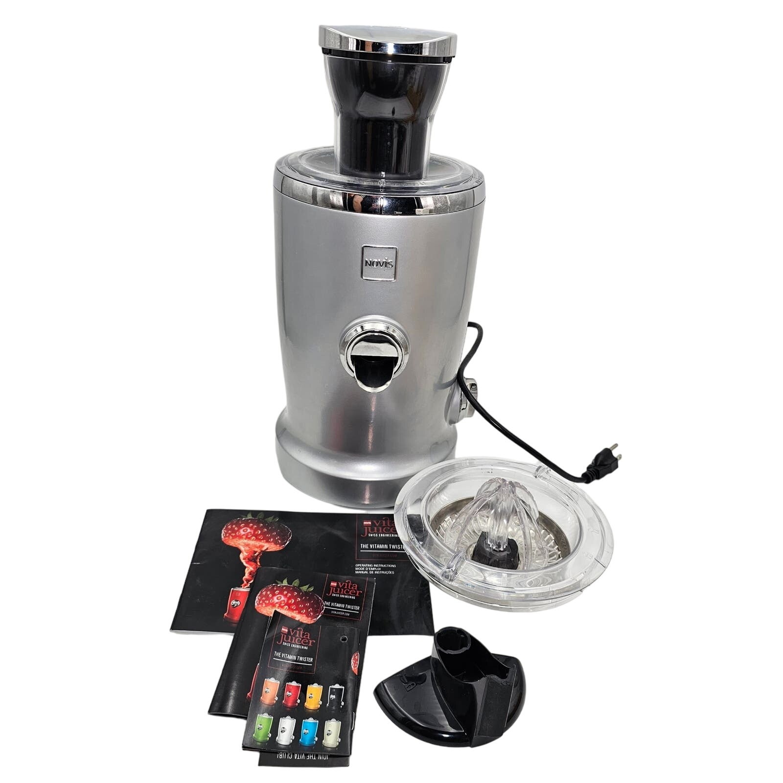 NOVIS Vita Juicer 4-in-1 Silver Fruit Veggie Complete Accessories Tested WORKS