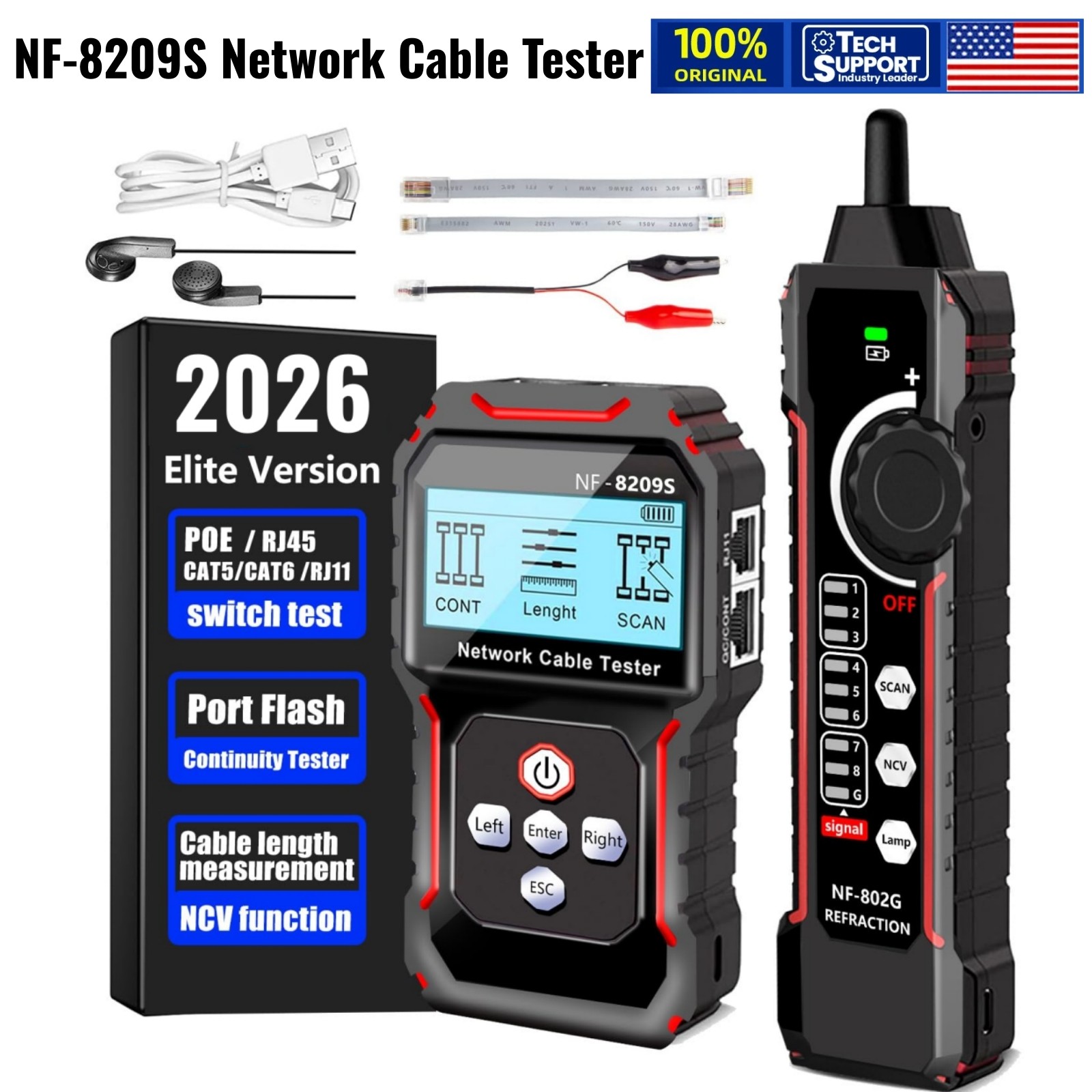NF-8209S Network Cable Tester RJ45 Ethernet Tester for POE/Cat5/Cat7/Cat6a/Cat6