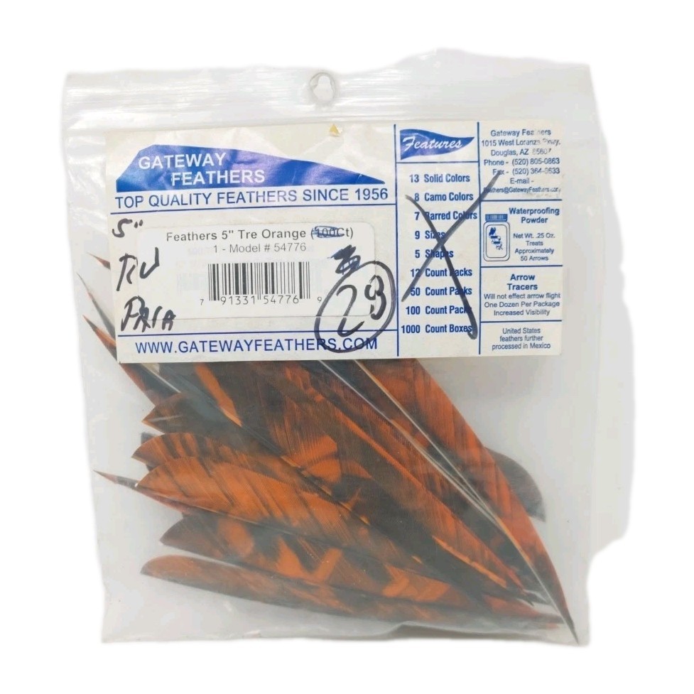 28 Count Gateway Feathers 5" Right Wing: Parabolic Camo Tre Orange