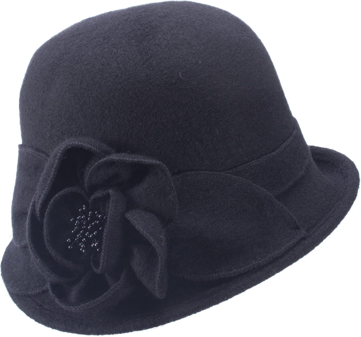 Lawliet Women Vintage Style Asymmetrical Brim Casual Cloche One Size, Black
