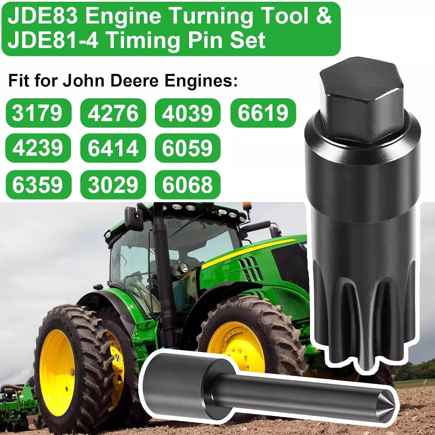 for John Deere Engines # JDE83 JDE81-4 JDG820 Engine Turning Tool & Timing Set