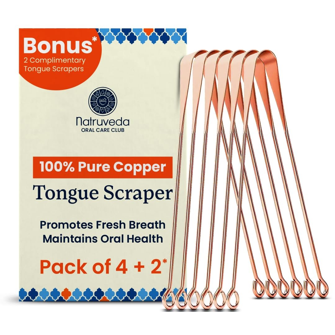 100% Pure Copper Tongue Scraper – Limpiador de Lengua Raspador 6 Pack, Bronze