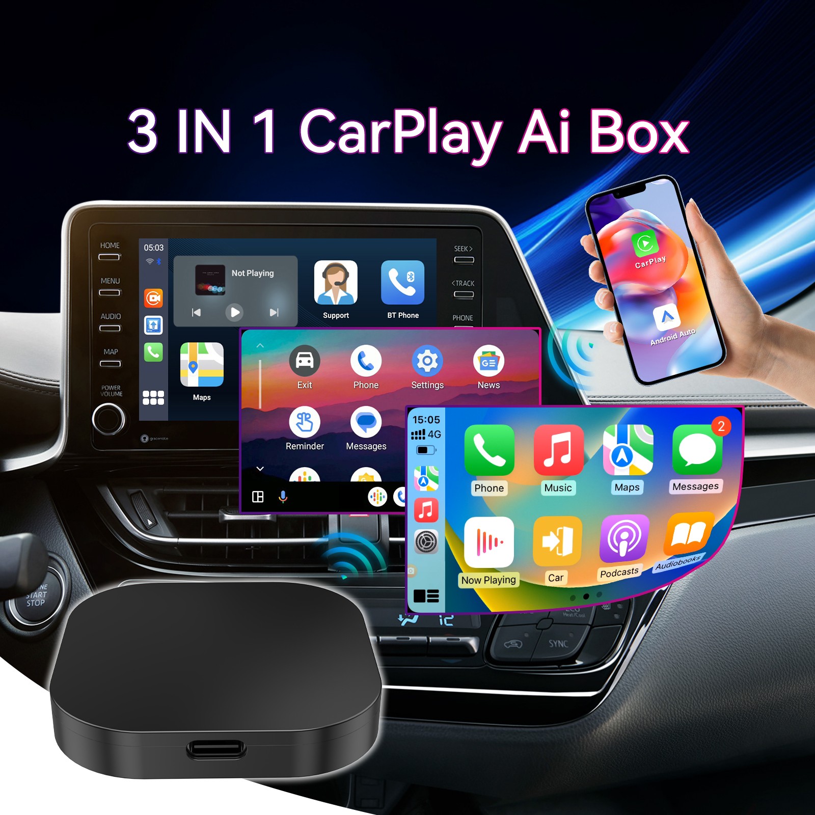 Wireless CarPlay AI box Android Auto WIFI Adapter Converter w/Netflix YouTube