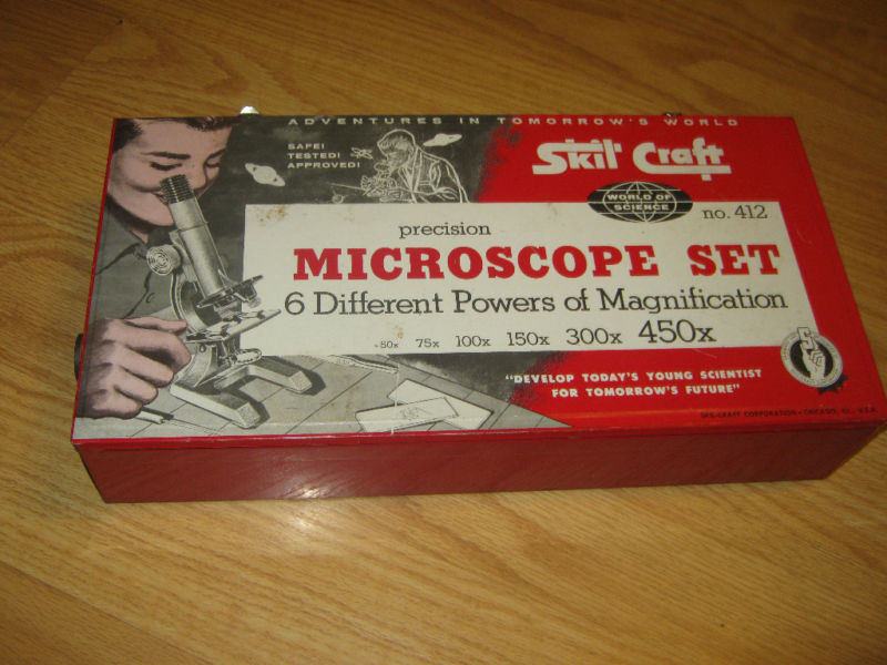 1959 Skil Craft Microscopic Set Metal Box good decor