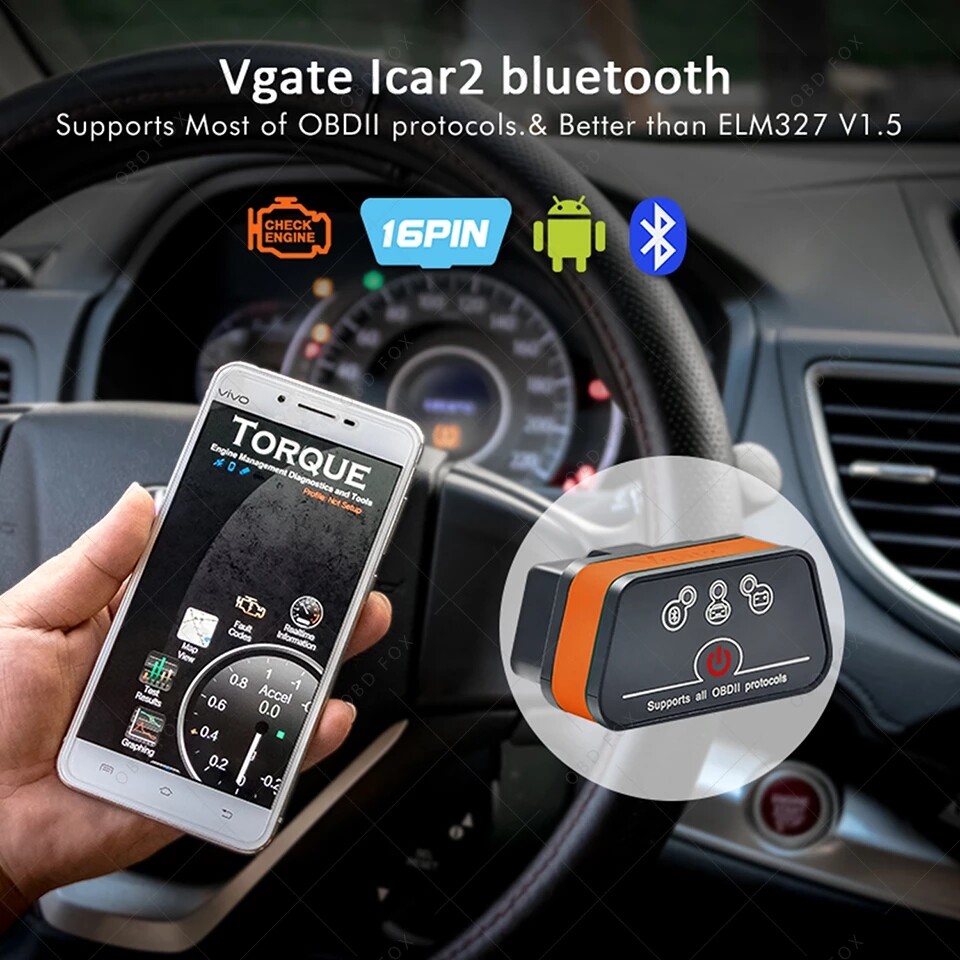 Vgate Icar2 Bluetooth ELM327 Code Reader OBD2 Scanner Diagnostic Tool Android/PC