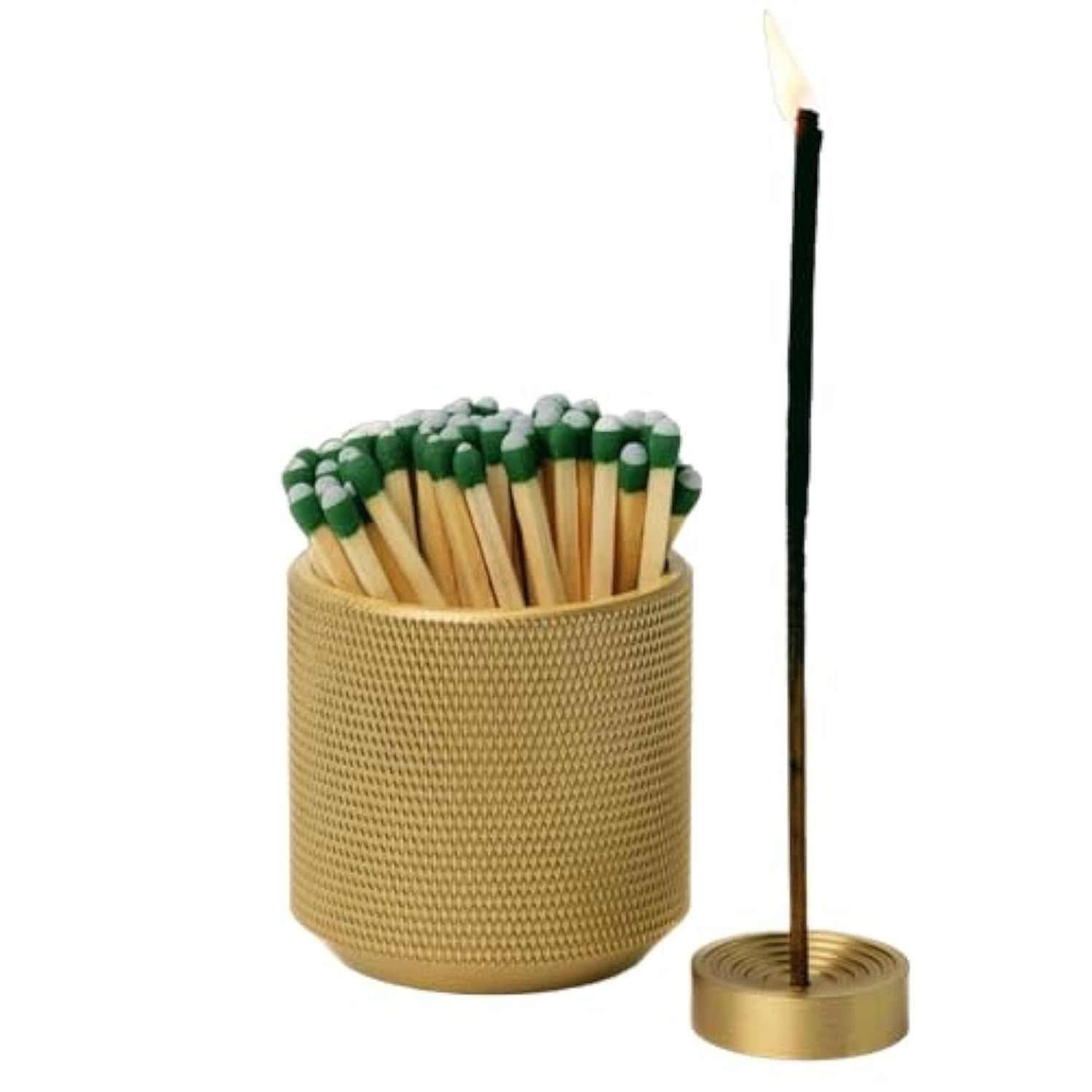 Match Holder with Striker - Bonus Incense - 100% Solid Brass Gold