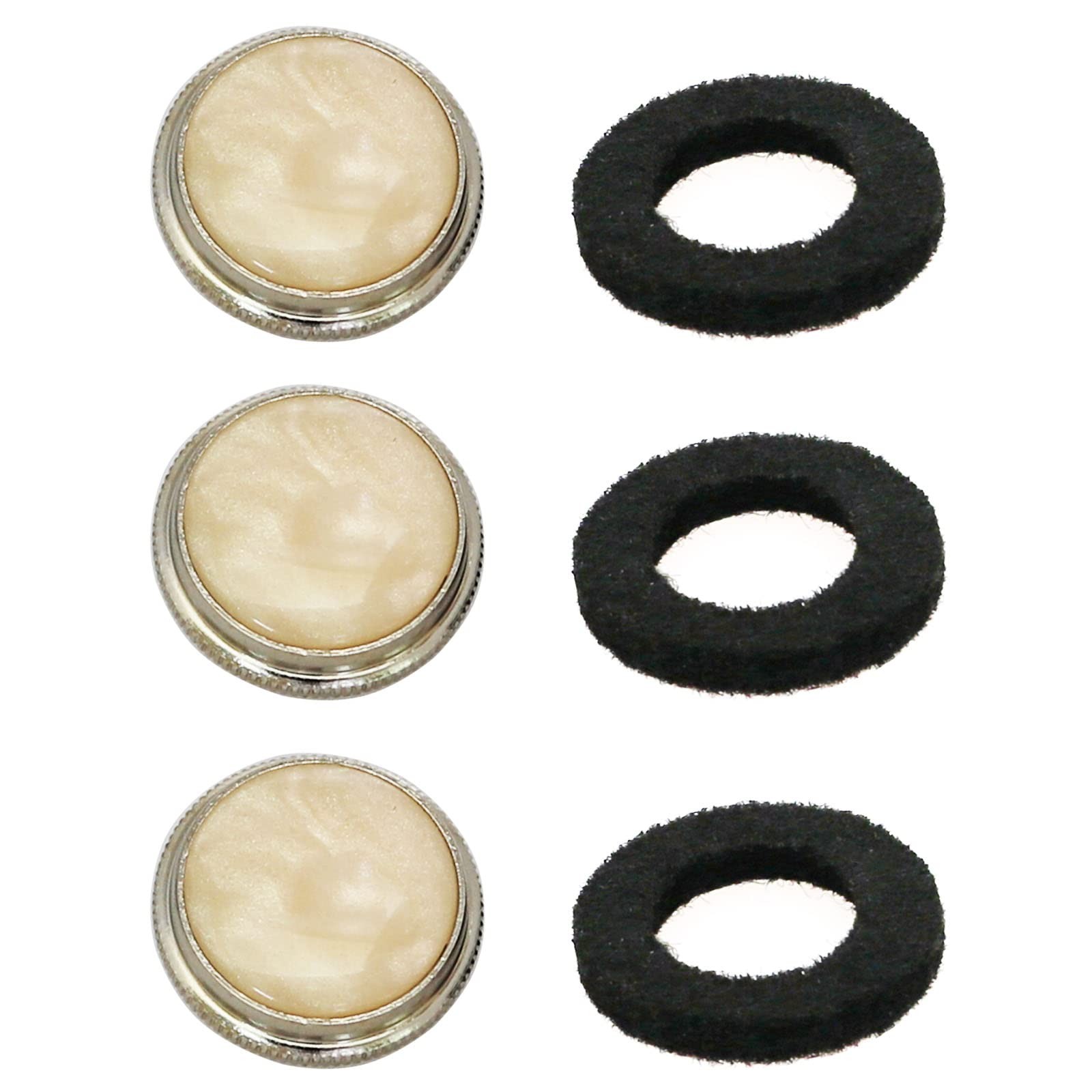 heyous 3pcs Trumpet Finger Buttons with Felt Washers Musical Beige + Silver