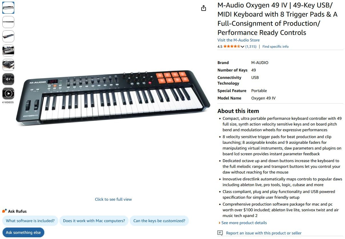 M-Audio Oxygen 49 MKIV USB MIDI Keyboard Controller – 49 Keys